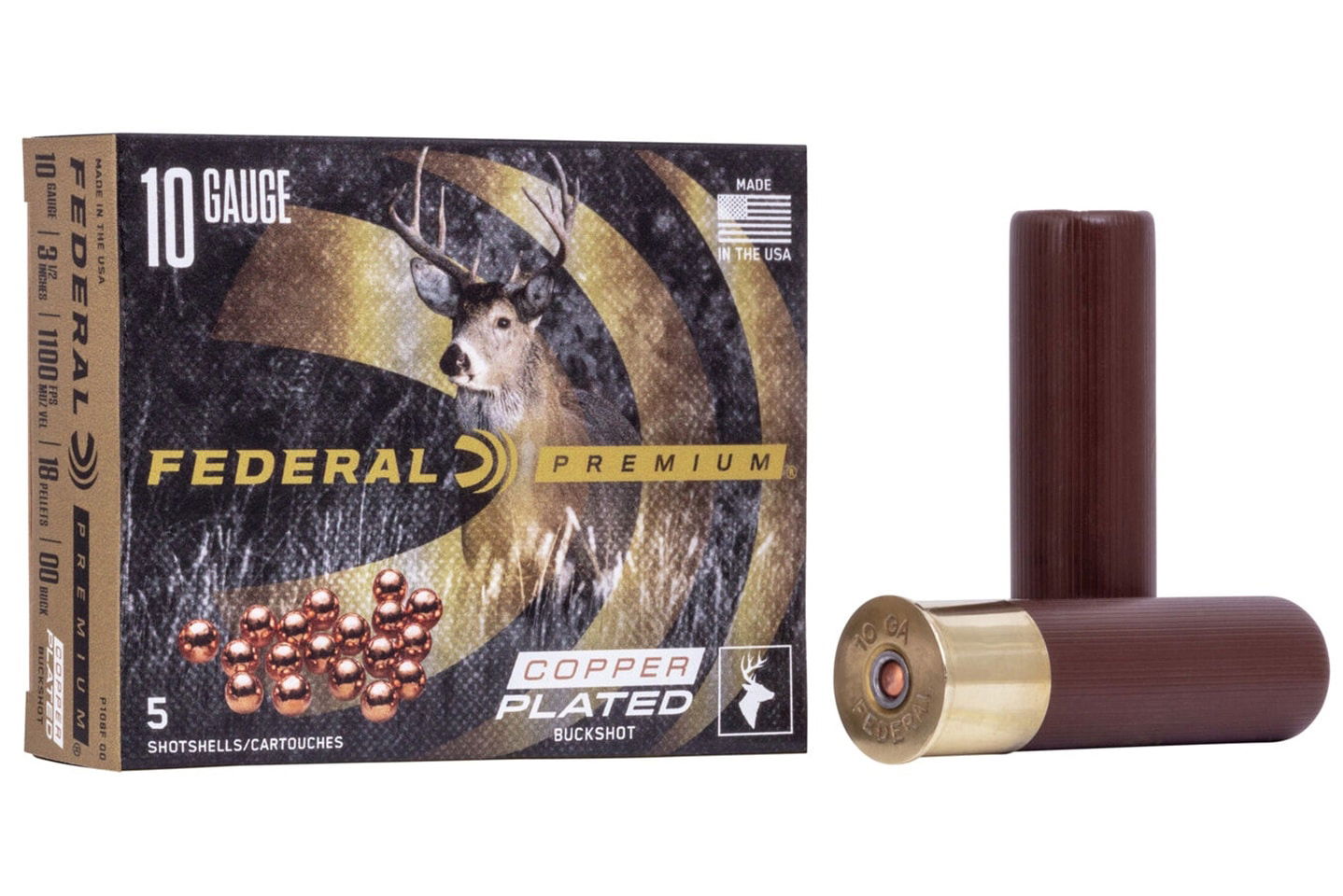 Federal Premium 10ga 3 1/2in 1100 Fps 18 Pelets 00 Buckshot Copper Plated