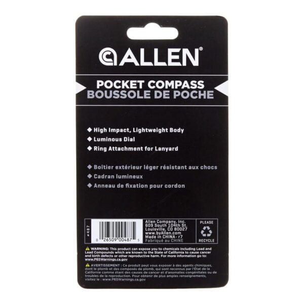 Allen Company Pocket Compass with Lid, Luminous Dial, Orange