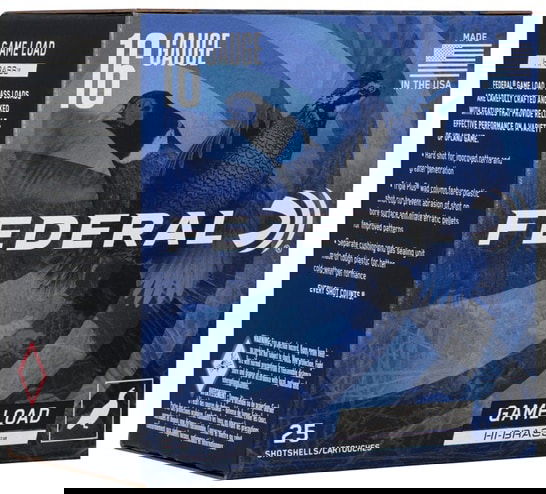 Federal game load heavy field 12 gauge 2 3/4 1220fps muz vel 3 1/4 dram eq. 1 1/4 Oz 6 shot
