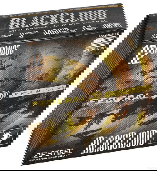 Federal premium 25 steel waterfowl shotshells blackcloud 12 gauge 3" 1450fps 1 1/4 oz bb shot steel